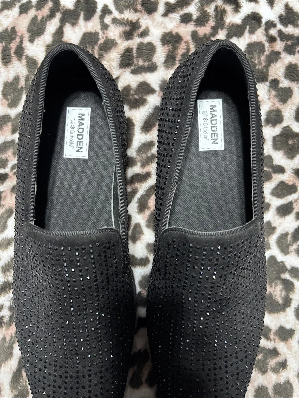 Steve Madden Black Crystal-Studded Slip-On Loafers Men’s Size 11.5